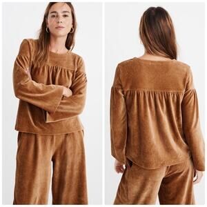 Madewell Women's Texture & Thread Corduroy Swing Long Sleeve Top Tan Size Small